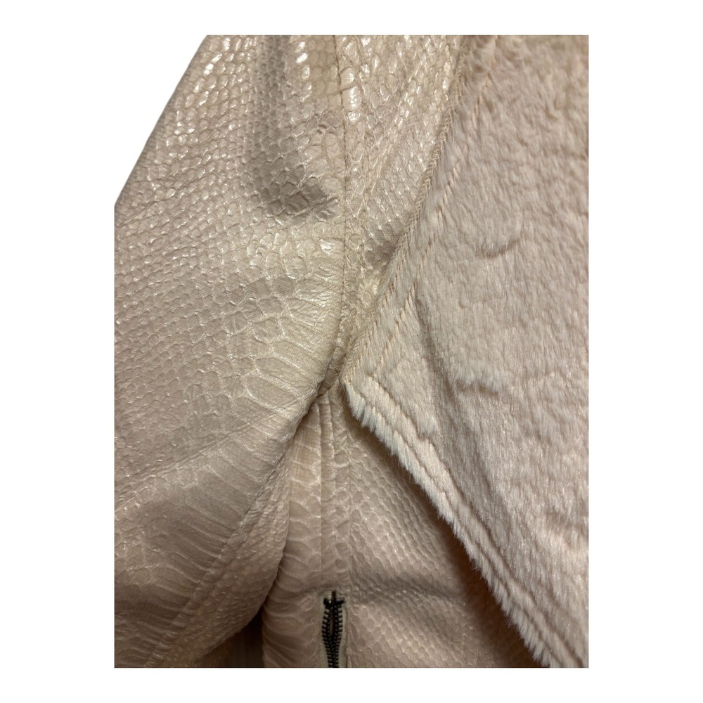 Buckle Black Cream Snakeskin Faux Leather Moto Jacket Faux Fur Lined Small - Picture 8 of 8